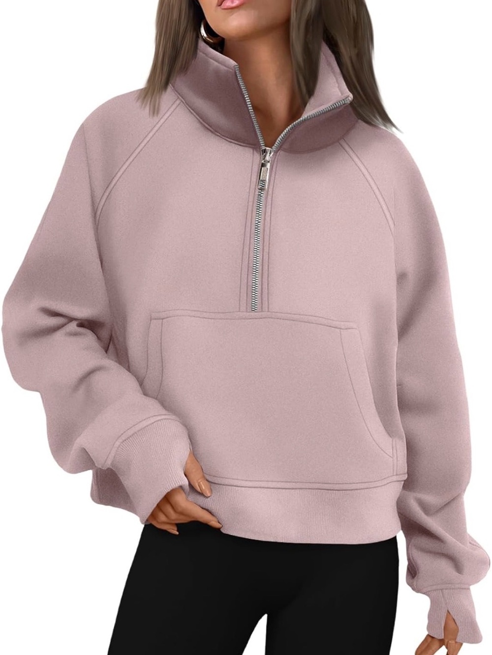 Automet Blush Pink Half Zip Pullover Sweatshirt Medium